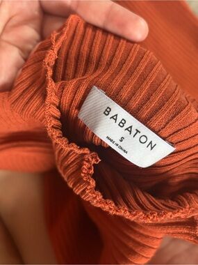 Babaton Rust Orange Ribbed Cowl Sweater